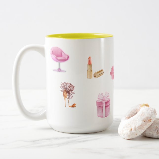 Kaye and Summer Whimsical Two-Tone Coffee Mug (With Donut)