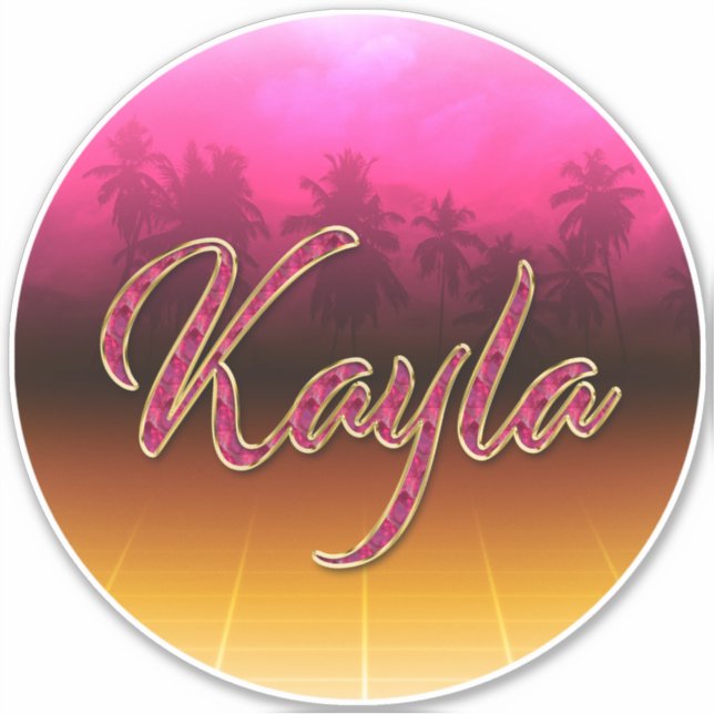 Kayla First Name Golden pink Sticker (Front)
