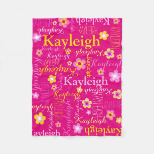 Kayleigh pink yellow girls name flower blanket
