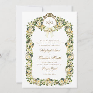 Kayleigh Vintage Yellow Gold Crest Floral Wedding Invitation
