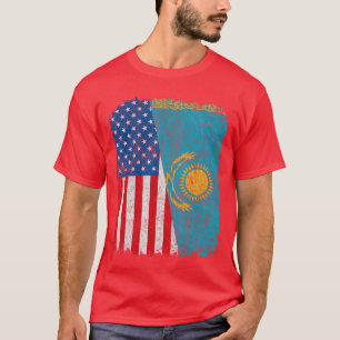 Kazakh American Flag Half USA Kazakhstan Root Prou T-Shirt