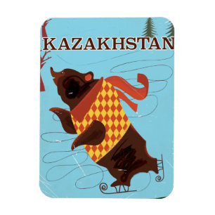 kazakhstan cartoon vintage travel poster magnet