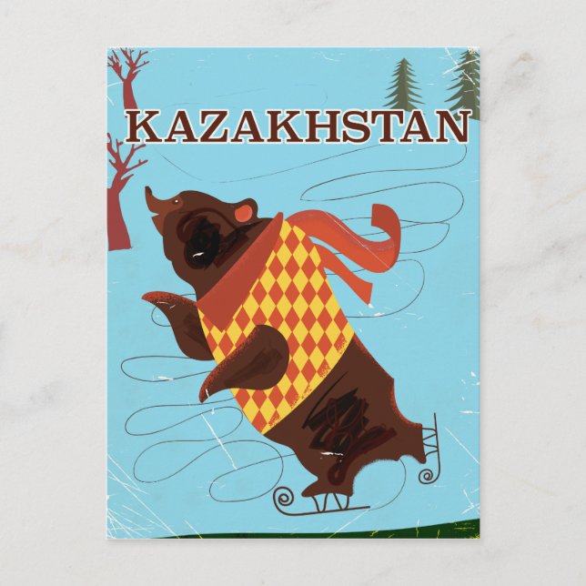 kazakhstan cartoon vintage travel poster postcard (Front)