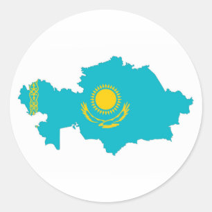 kazakhstan country flag map shape symbol classic round sticker