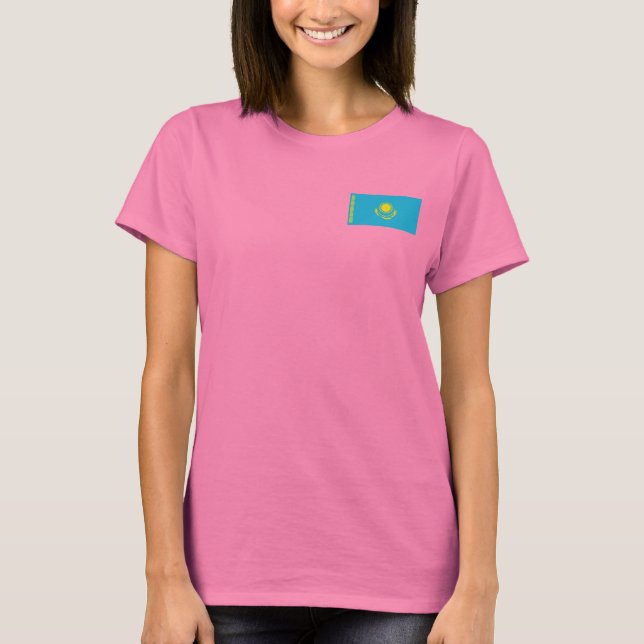 Kazakhstan Flag and Map dk T-Shirt (Front)