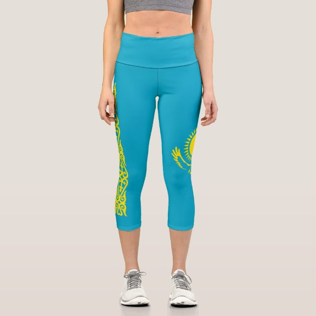 Kazakhstan Flag Capri Leggings (Front)