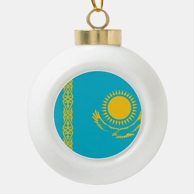 Kazakhstan Flag Ceramic Ball Christmas Ornament (Front)