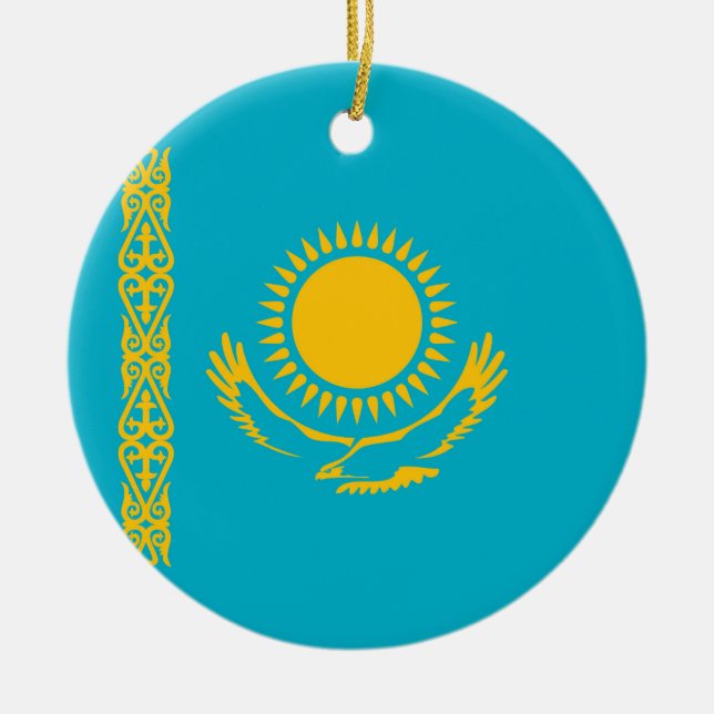 Kazakhstan flag ceramic tree decoration (Front)