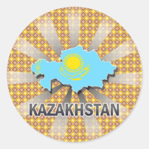 Kazakhstan Flag Map 2.0 Classic Round Sticker