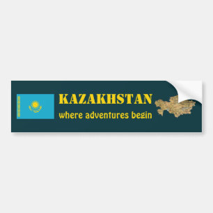 Kazakhstan Flag + Map Bumper Sticker