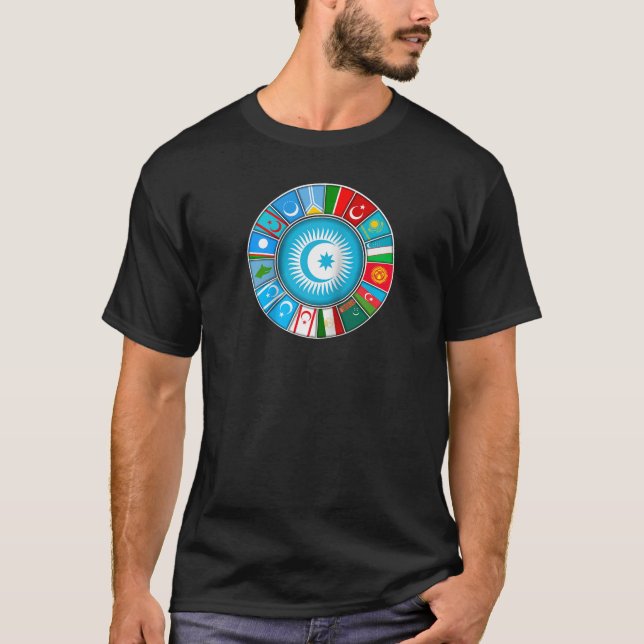 Kazakhstan Gokturk Turan Turkey Flag Turk Bayragi  T-Shirt (Front)