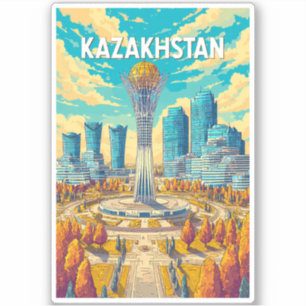 Kazakhstan Illustration Travel Art Vintage