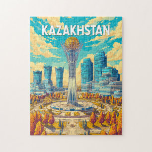 Kazakhstan Illustration Travel Art Vintage Jigsaw Puzzle