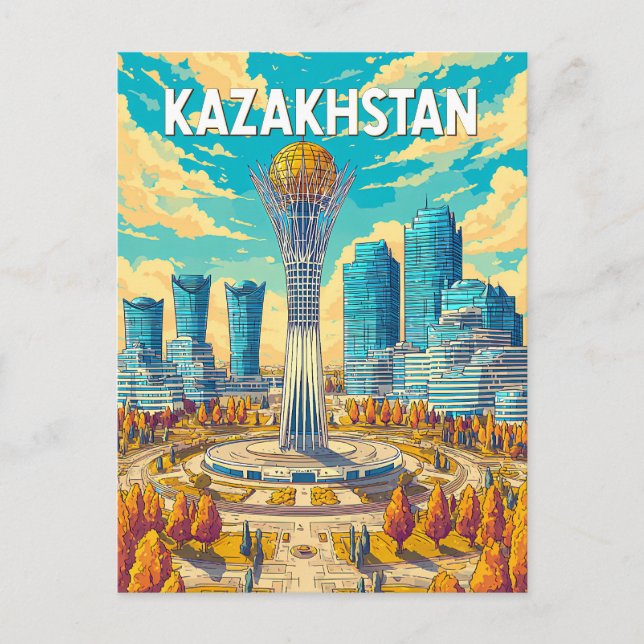 Kazakhstan Illustration Travel Art Vintage Postcard (Front)