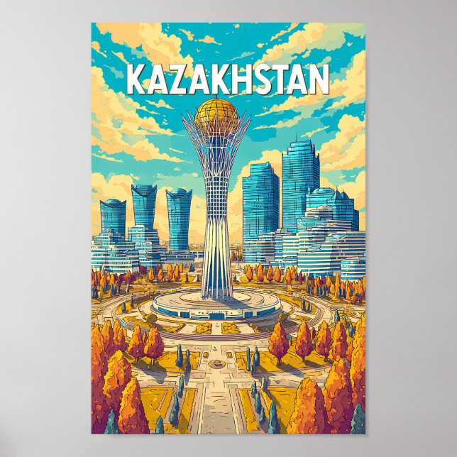 Kazakhstan Illustration Travel Art Vintage Poster (Front)