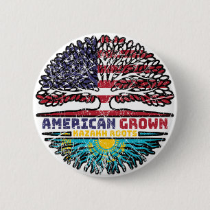 Kazakhstan Kazakh American USA Tree Roots Flag 6 Cm Round Badge