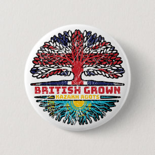 Kazakhstan Kazakh British UK Tree Roots Flag 6 Cm Round Badge