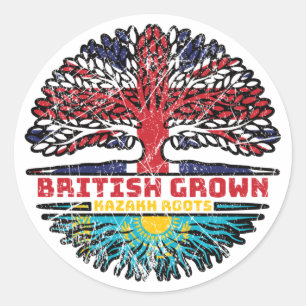 Kazakhstan Kazakh British UK Tree Roots Flag Classic Round Sticker