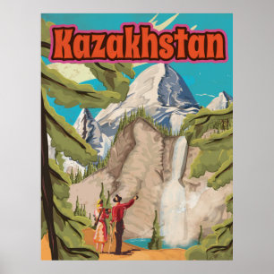 Kazakhstan landscape Vintage Travel Poster