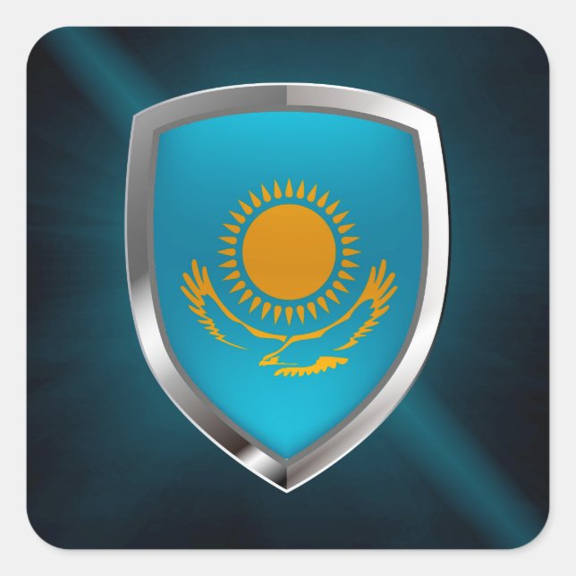 Kazakhstan Metallic Emblem Square Sticker (Front)