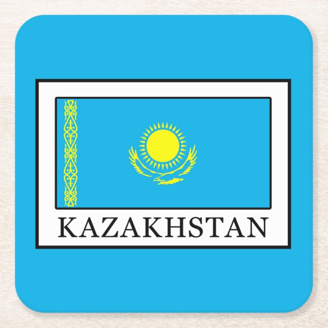 Kazakhstan Square Paper Coaster (Front)