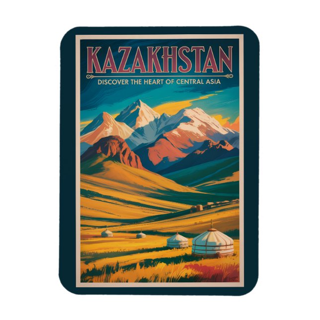 Kazakhstan Steppes Illustration Travel Art Vintage Magnet (Vertical)