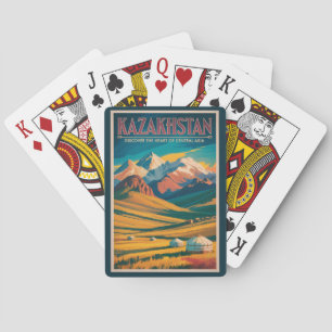 Kazakhstan Steppes Illustration Travel Art Vintage Playing Cards