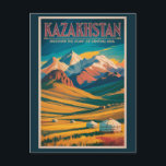 Kazakhstan Steppes Illustration Travel Art Vintage Postcard<br><div class="desc">Kazakhstan retro vector travel design. Kazakhstan,  the heart of Central Asia,  is a land of vast steppes,  modern cities,  and breathtaking natural wonders.</div>