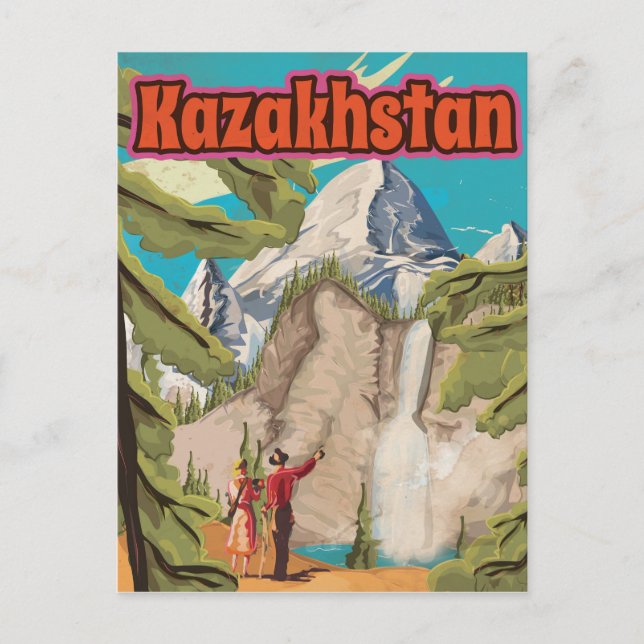 Kazakhstan Vintage Travel Poster Postcard (Front)