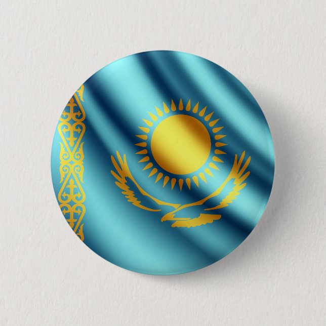 Kazakhstan waving flag pinback button (Front)