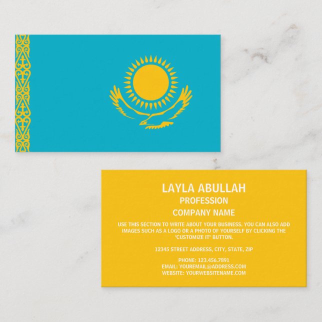 Kazakhstani Flag, Flag of Kazakhstan Business Card (Front/Back)