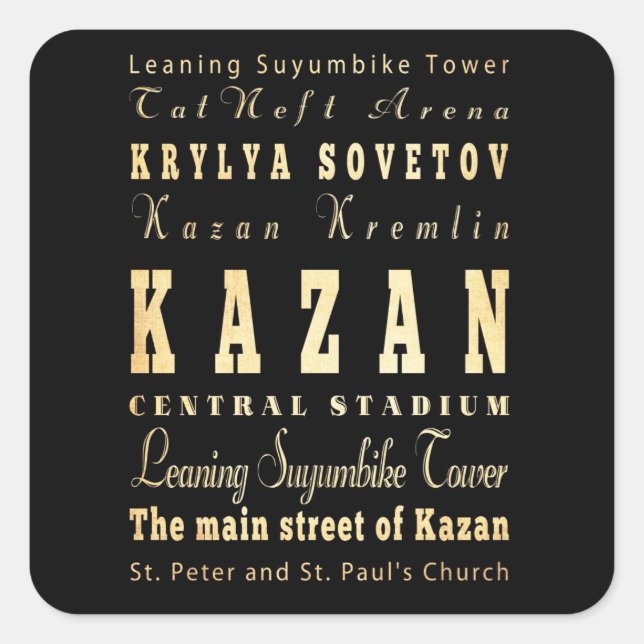 Kazan City of Russia Typography Art Square Sticker (Front)