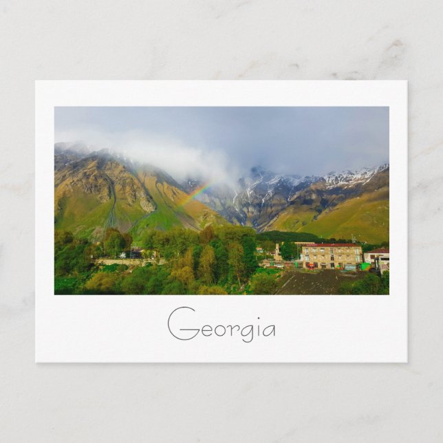 Kazbegi Georgia Caucuses Mountains Rainbow Postcard (Front)