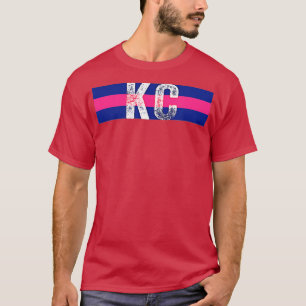 KC Kansas City Pink  Blue Horizontal Stripes Kansa T-Shirt