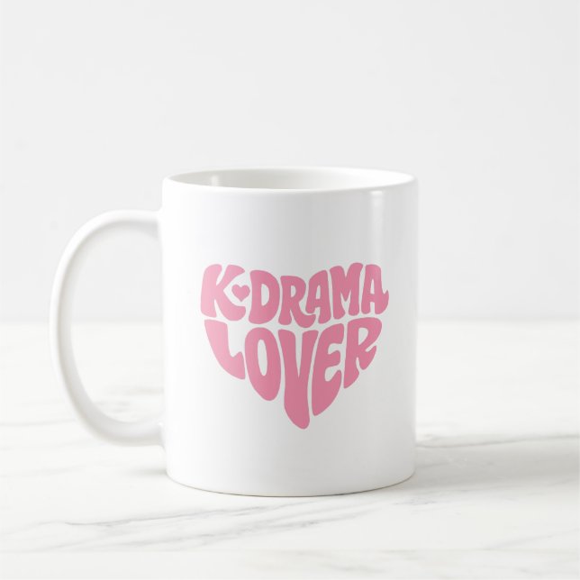 Kdrama Lover Simple Minimal Pink Heart Typography Coffee Mug (Left)