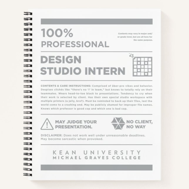 Kean MGC Design Studio Care Label Notebook (Front)