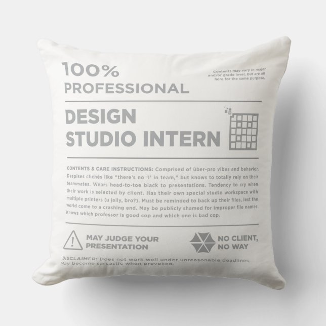 Kean MGC Design Studio Care Label Throw Pillow (Front)