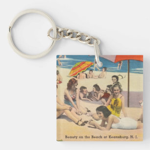 Keansburg, New Jersey Beach Scene - Antique Key Ring