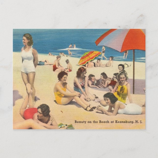 Keansburg, NJ Antique Beach Scene Postcard (Front)