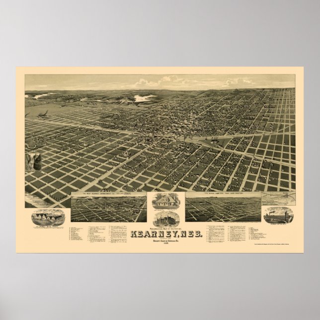 Kearney, NE Panoramic Map - 1889 Poster (Front)