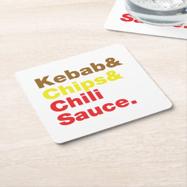 Kebab & Chips & Chilli Sauce. Square Paper Coaster (Angled)