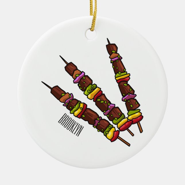 Kebab or kabob cartoon illustration ceramic tree decoration (Front)