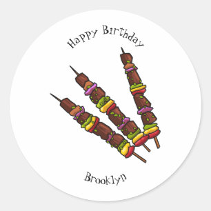 Kebab or kabob cartoon illustration classic round sticker