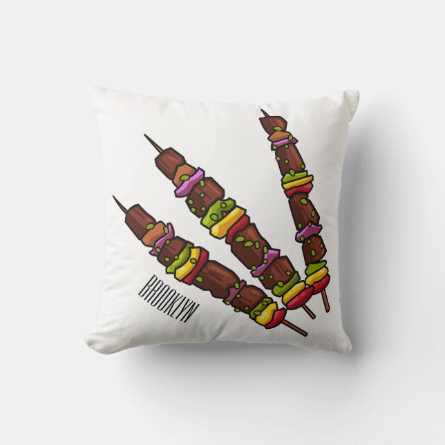 Kebab or kabob cartoon illustration cushion (Front)