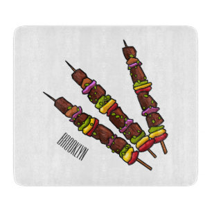 Kebab or kabob cartoon illustration cutting board