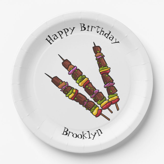 Kebab or kabob cartoon illustration paper plate (Front)