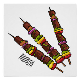 Kebab or kabob cartoon illustration poster