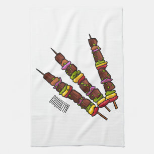 Kebab or kabob cartoon illustration tea towel