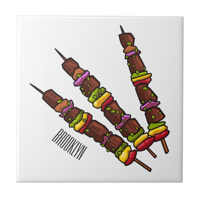 Kebab or kabob cartoon illustration tile (Front)