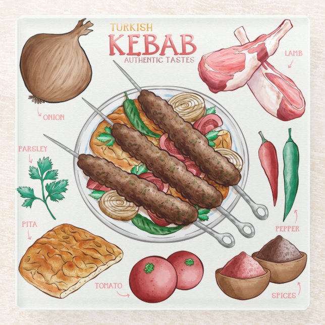 Kebab Recipe Glass Coaster (Front)